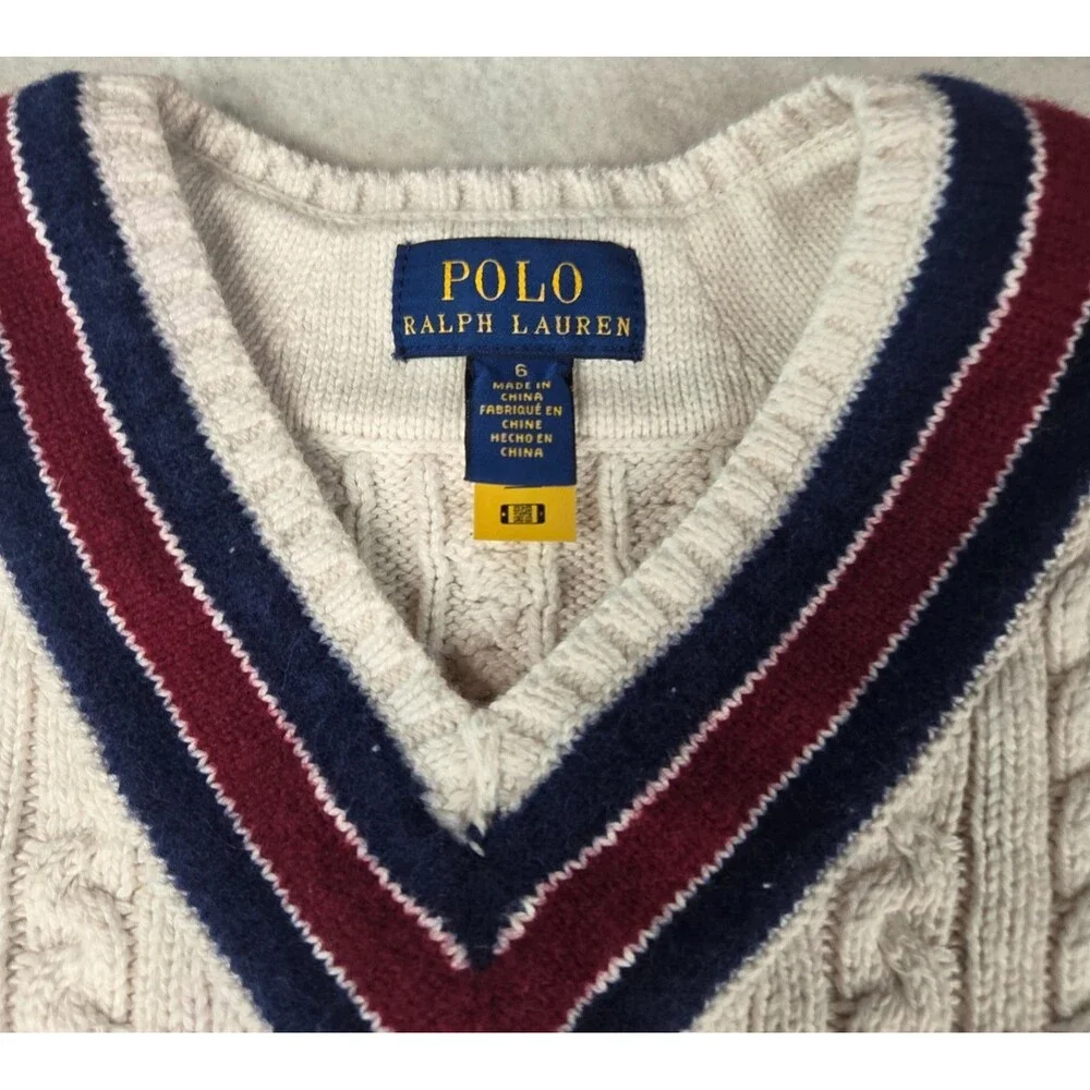 Polo Ralph Lauren Girls Cable Knit Sweater Dress Size 6 Ivory Cotton
